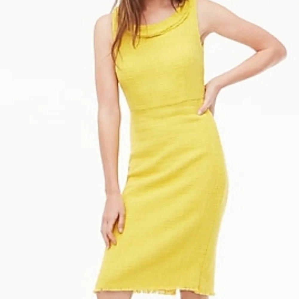 J Crew Yellow Sheath Dress In Texture Fringed Tweed